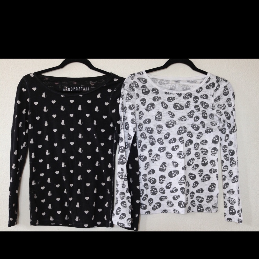 Combo: Aeropostale Skeleton and Cat Top